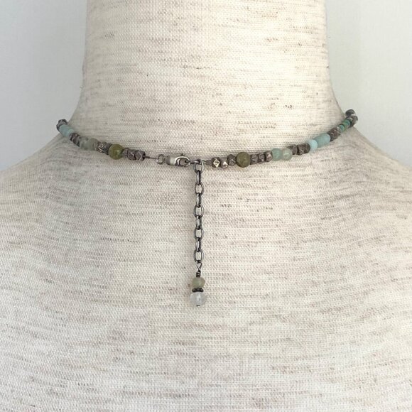 Sterling Silver 925 Turquoise Quartz Green Calcite Beaded Pendant Necklace 18" - Picture 3 of 16